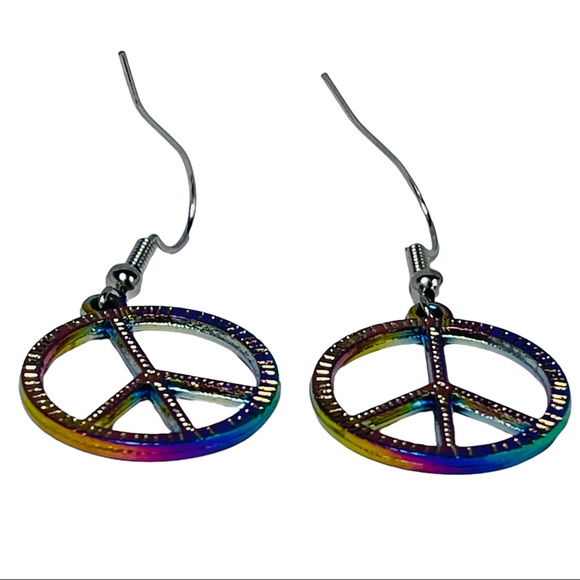 Rainbow shiny peace sign earrings NEW - Picture 3 of 6